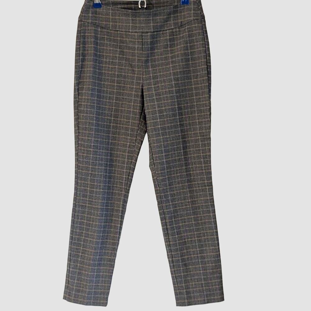Tribal Fia Plaid Pull On Ankle Pants 8 Stretch Career Trouser Gray